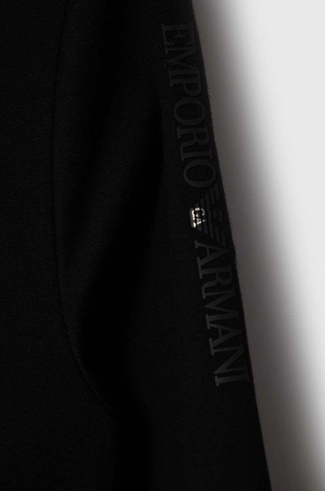 Дитяча бавовняна кофта EA7 Emporio Armani колір чорний з капюшоном з принтом (3441353) фото 3