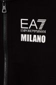 Дитяча бавовняна кофта EA7 Emporio Armani колір чорний з капюшоном з принтом (3514791)