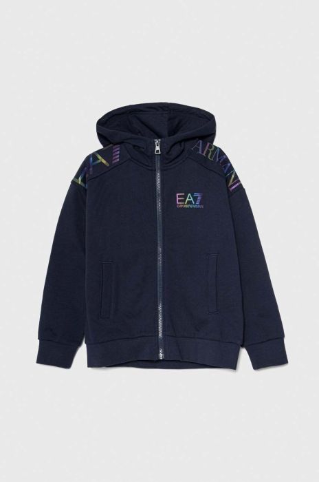 Дитяча кофта EA7 Emporio Armani колір синій з капюшоном з принтом (3514803)
