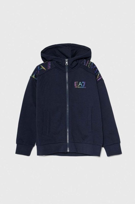 Дитяча кофта EA7 Emporio Armani колір синій з капюшоном з принтом (3514803)