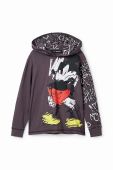 Дитяча бавовняна кофта Desigual x Disney колір чорний з капюшоном візерунок