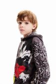 Дитяча бавовняна кофта Desigual x Disney колір чорний з капюшоном візерунок