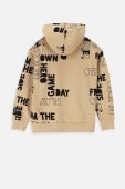 Дитяча бавовняна кофта Coccodrillo колір бежевий з капюшоном візерунок (3470140)