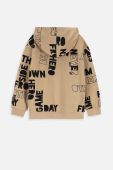 Дитяча бавовняна кофта Coccodrillo колір бежевий з капюшоном візерунок (3470148)