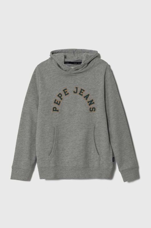 Дитяча кофта Pepe Jeans колір сірий з капюшоном з принтом