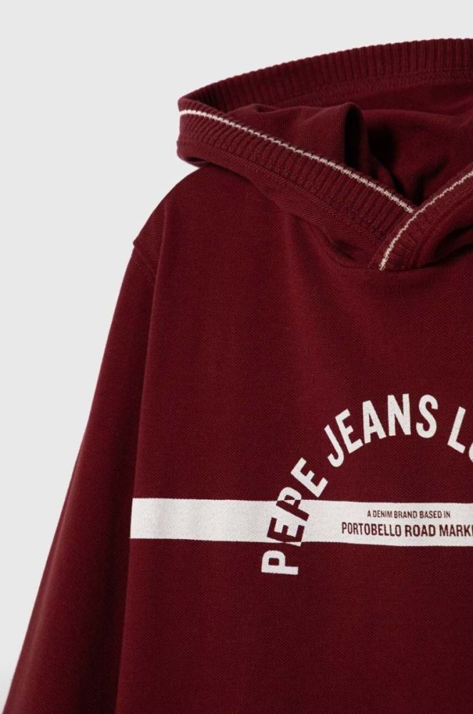 Дитяча двостороння кофта Pepe Jeans колір бордовий з капюшоном з принтом фото 3