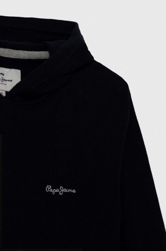 Дитяча бавовняна кофта Pepe Jeans колір синій з капюшоном однотонна фото 3
