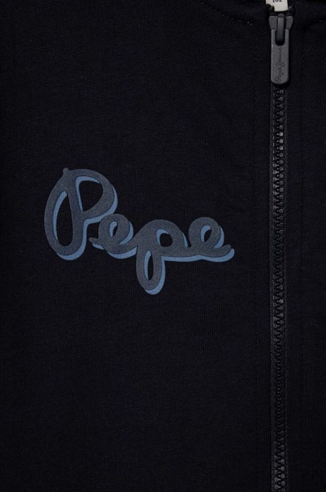 Дитяча бавовняна кофта Pepe Jeans колір синій з капюшоном з принтом (3488845) фото 3
