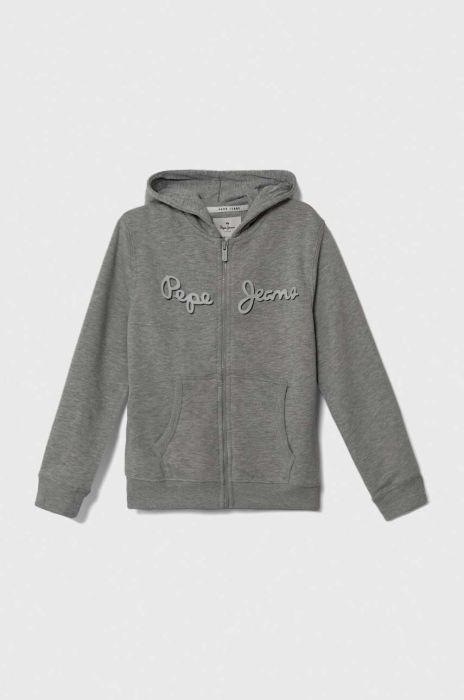 Дитяча бавовняна кофта Pepe Jeans колір сірий з капюшоном з принтом (3488856)
