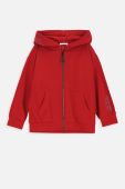 Дитяча бавовняна кофта Coccodrillo колір червоний з капюшоном однотонна
