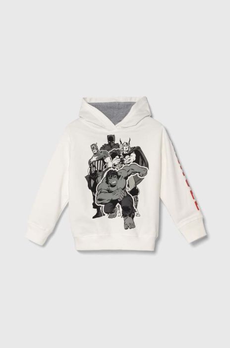 Дитяча бавовняна кофта zippy x Marvel колір білий з капюшоном з принтом