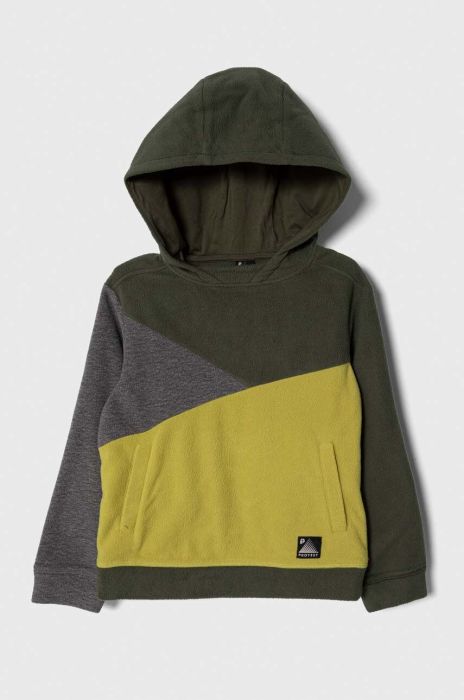 Дитяча кофта Protest PRTBLITS JR колір зелений з капюшоном візерунок