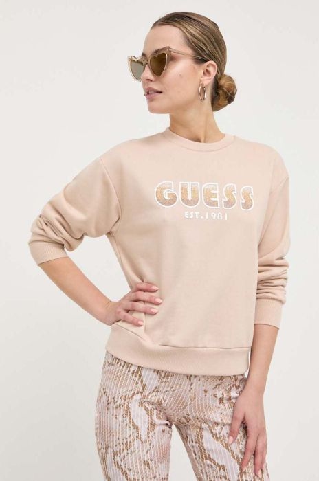 Кофта Guess жіноча колір бежевий з аплікацією (3332567)
