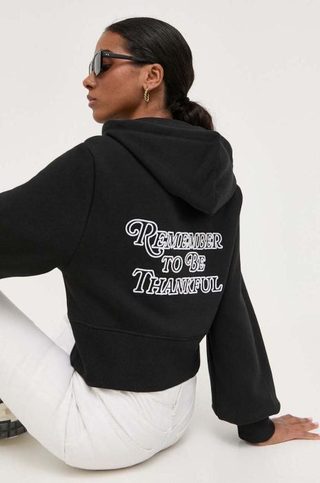 Кофта Guess жіноча колір чорний з капюшоном з аплікацією (3309803)