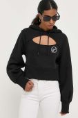 Кофта Guess жіноча колір чорний з капюшоном з аплікацією (3309803)