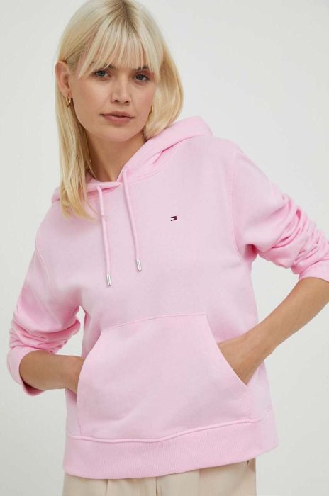 Бавовняна кофта Tommy Hilfiger жіноча колір рожевий з капюшоном однотонна