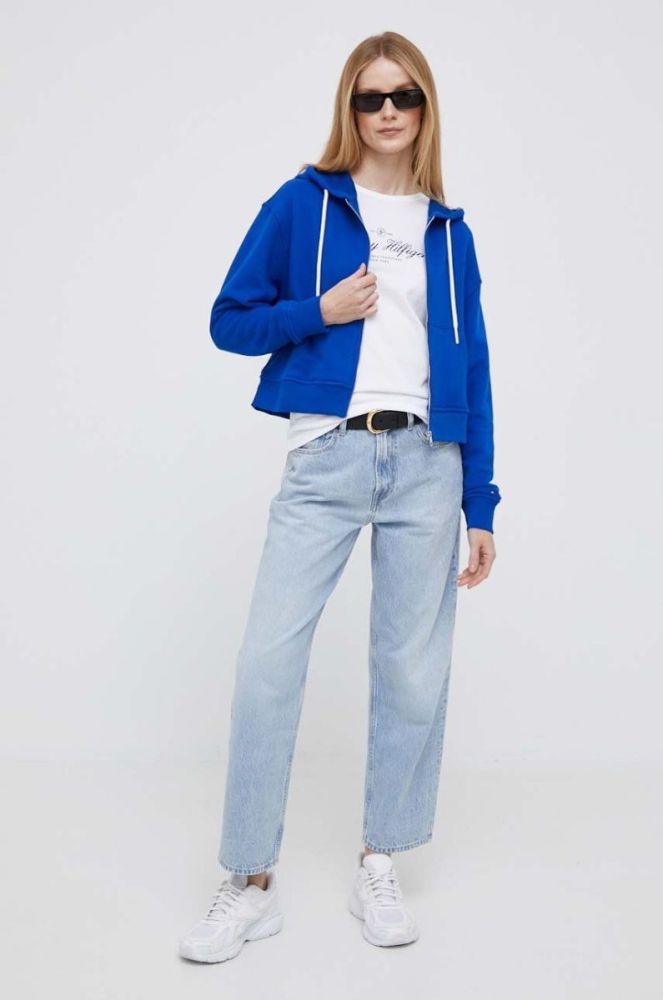 Кофта Tommy Hilfiger жіноча колір синій з капюшоном однотонна (3287937) фото 2