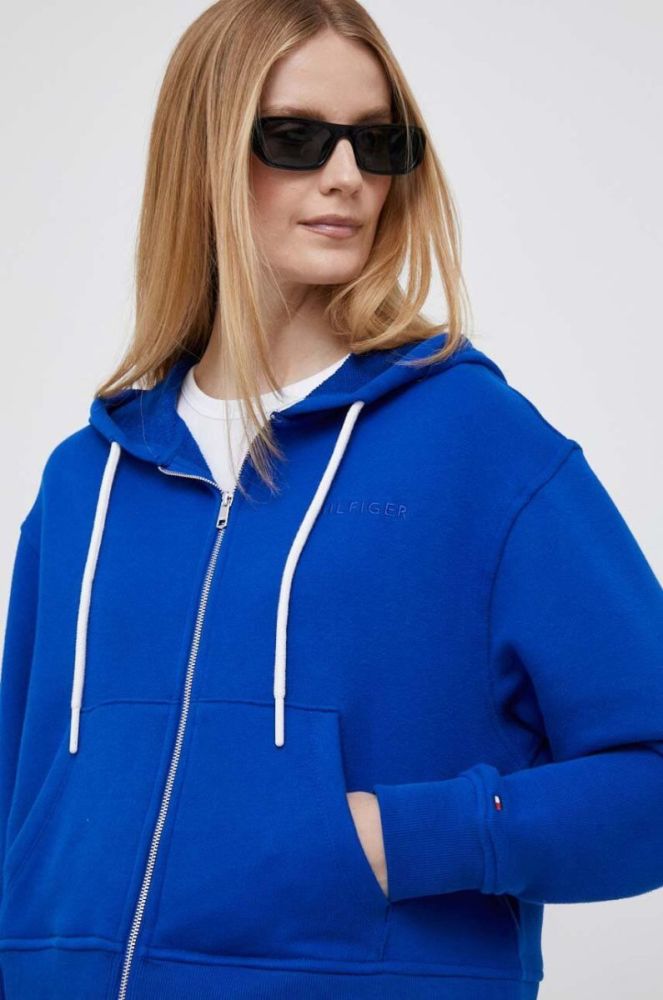 Кофта Tommy Hilfiger жіноча колір синій з капюшоном однотонна (3287937) фото 4