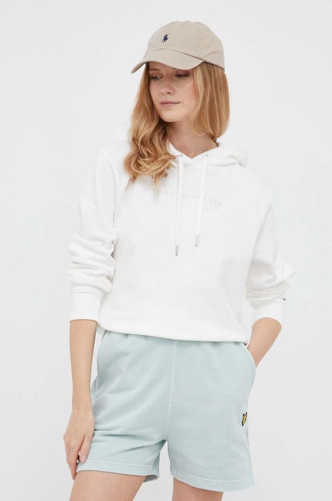 Бавовняна кофта Tommy Hilfiger жіноча колір білий з капюшоном з аплікацією (3316063)