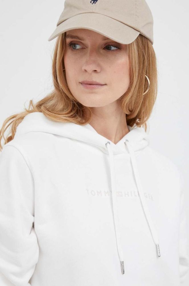 Бавовняна кофта Tommy Hilfiger жіноча колір білий з капюшоном з аплікацією (3316063) фото 4