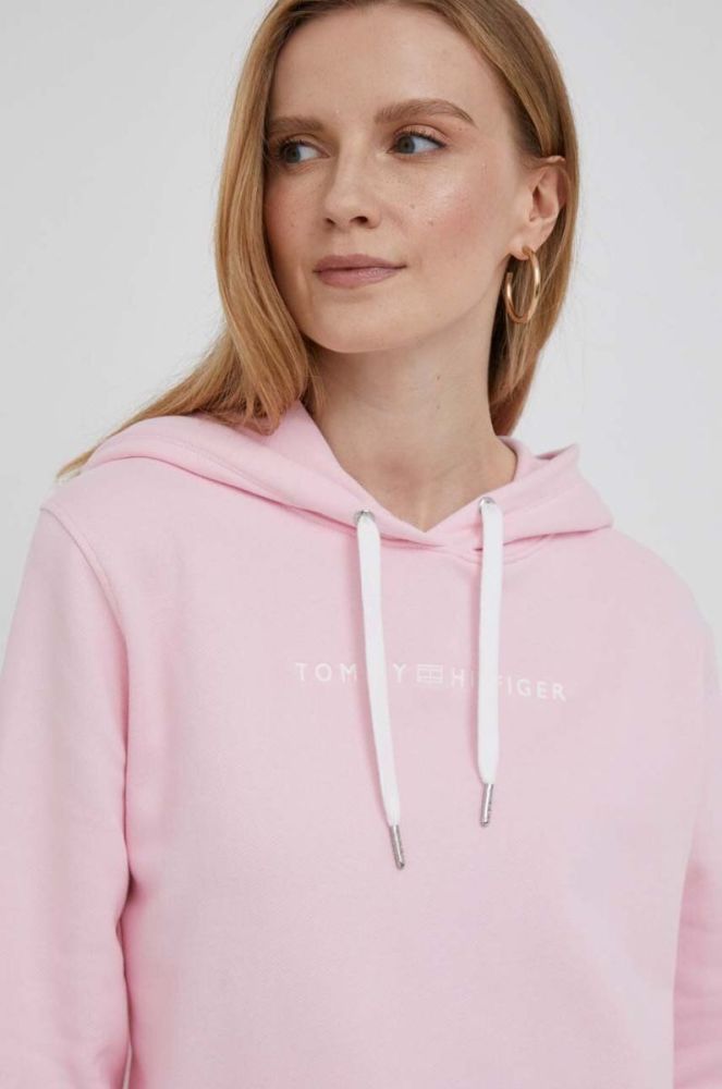 Бавовняна кофта Tommy Hilfiger жіноча колір рожевий з капюшоном з аплікацією фото 4
