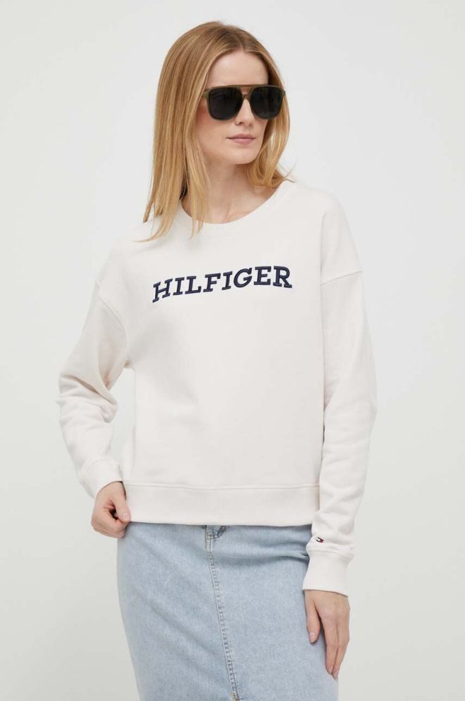 Бавовняна кофта Tommy Hilfiger жіноча колір бежевий з аплікацією (3268701)