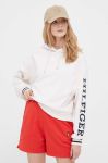Бавовняна кофта Tommy Hilfiger жіноча колір рожевий з капюшоном з принтом Бавовняна кофта Tommy Hilfiger жіноча колір рожевий з капюшоном з принтом