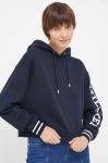 Бавовняна кофта Tommy Hilfiger жіноча колір синій з капюшоном з принтом (3316078) Бавовняна кофта Tommy Hilfiger жіноча колір синій з капюшоном з принтом (3316078)