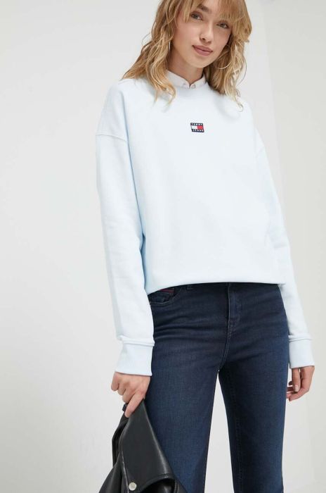Бавовняна кофта Tommy Jeans жіноча  однотонна колір блакитний (3319506)