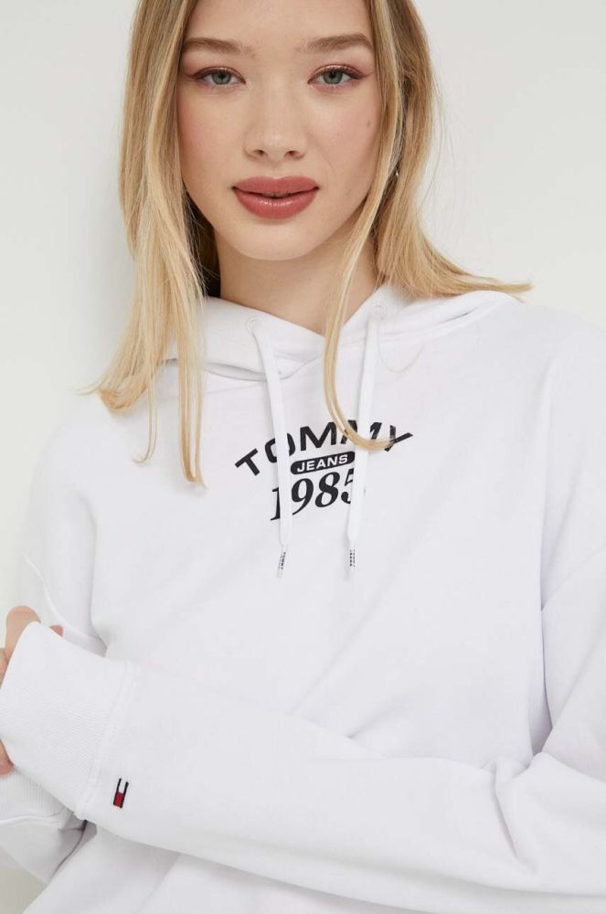 Кофта Tommy Jeans жіноча колір білий з капюшоном з принтом (3329771)