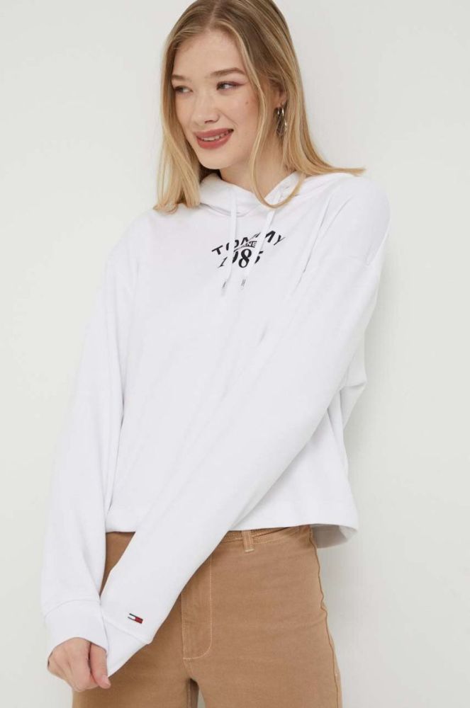 Кофта Tommy Jeans жіноча колір білий з капюшоном з принтом (3329771) фото 4