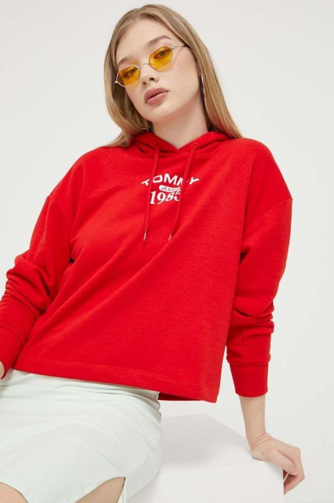 Кофта Tommy Jeans жіноча колір червоний з капюшоном з принтом (3329765) фото 4
