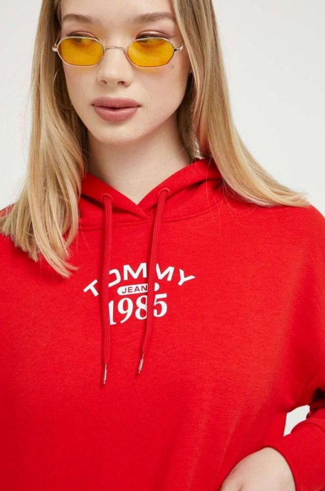 Кофта Tommy Jeans жіноча колір червоний з капюшоном з принтом (3329765) фото 5