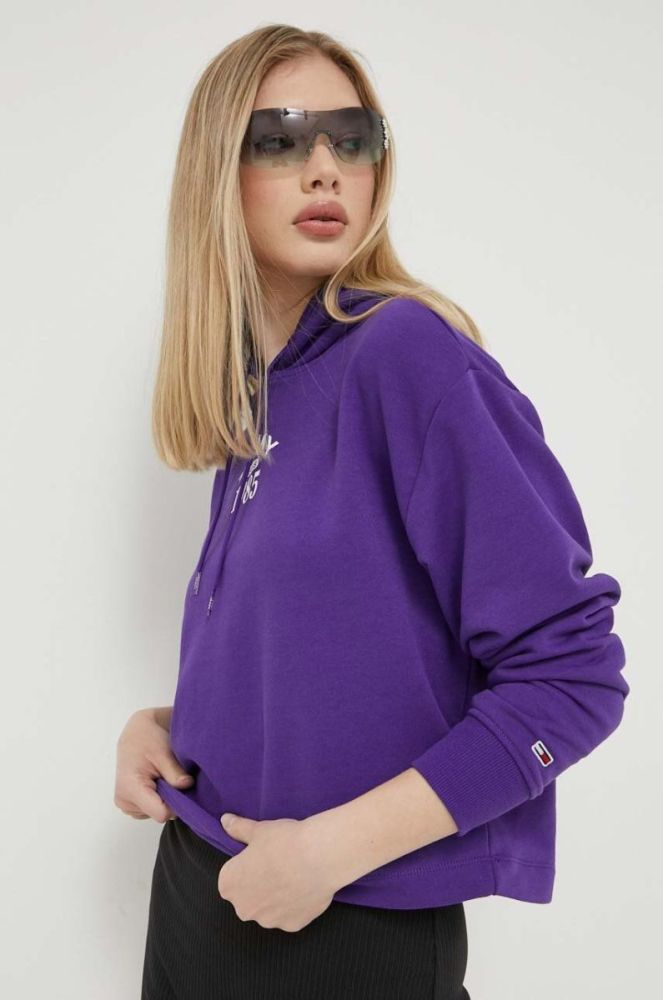 Кофта Tommy Jeans жіноча колір фіолетовий з капюшоном з принтом фото 4