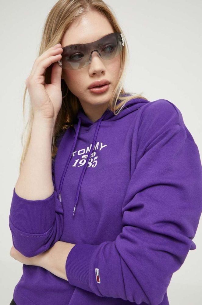 Кофта Tommy Jeans жіноча колір фіолетовий з капюшоном з принтом фото 5