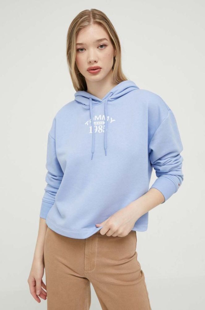 Кофта Tommy Jeans жіноча з капюшоном з принтом колір блакитний фото 4