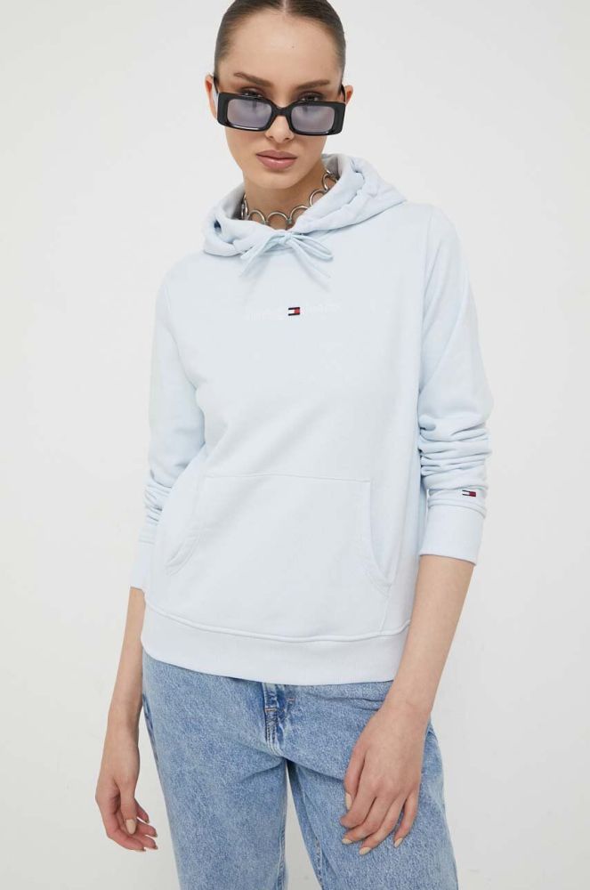 Кофта Tommy Jeans жіноча з капюшоном однотонна колір блакитний (3324520)