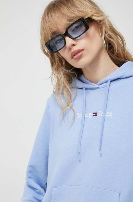 Кофта Tommy Jeans жіноча з капюшоном однотонна колір блакитний (3324516)
