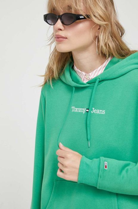 Кофта Tommy Jeans жіноча колір зелений з капюшоном однотонна (3324526)