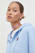 Бавовняна кофта Tommy Jeans жіноча з капюшоном однотонна колір блакитний