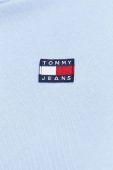 Бавовняна кофта Tommy Jeans жіноча з капюшоном однотонна колір блакитний