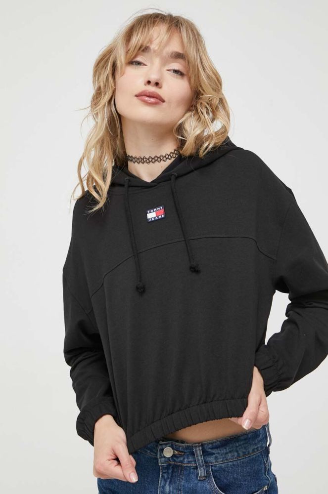 Кофта Tommy Jeans жіноча колір чорний з капюшоном однотонна (3365648)