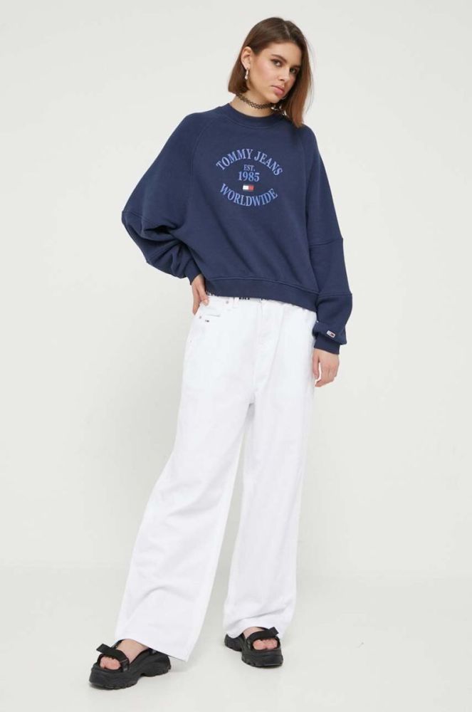 Бавовняна кофта Tommy Jeans жіноча колір синій з принтом (3302656) фото 2