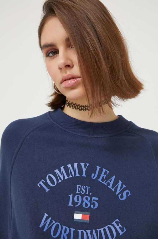 Бавовняна кофта Tommy Jeans жіноча колір синій з принтом (3302656) фото 4