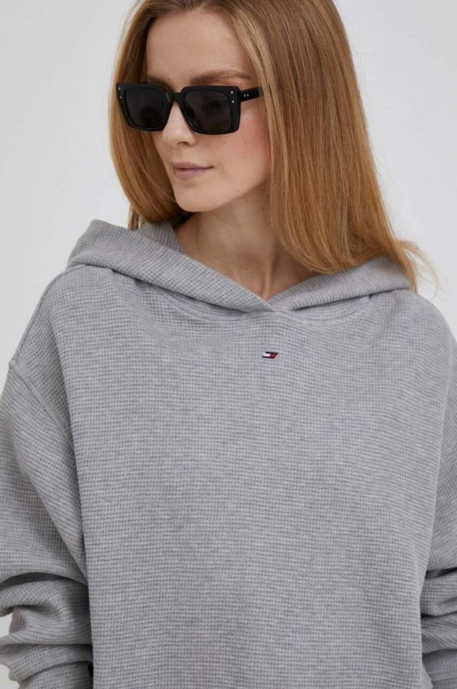 Кофта Tommy Hilfiger жіноча колір сірий з капюшоном візерунок фото 4