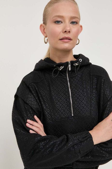 Кофта BOSS жіноча колір чорний з капюшоном з принтом