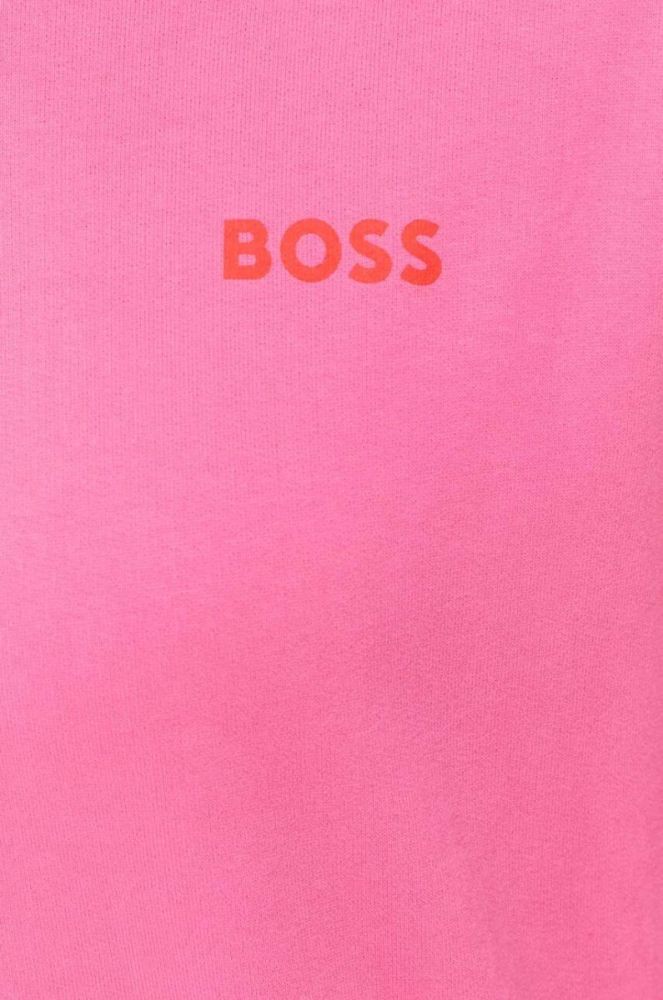 Кофта BOSS жіноча колір рожевий з капюшоном з принтом фото 5