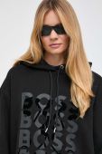 Бавовняна кофта BOSS жіноча колір чорний з капюшоном з принтом