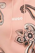 Бавовняна кофта HUGO жіноча колір помаранчевий з капюшоном з принтом