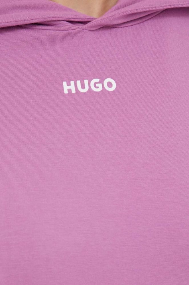 Кофта лаунж HUGO колір фіолетовий з капюшоном однотонна фото 5